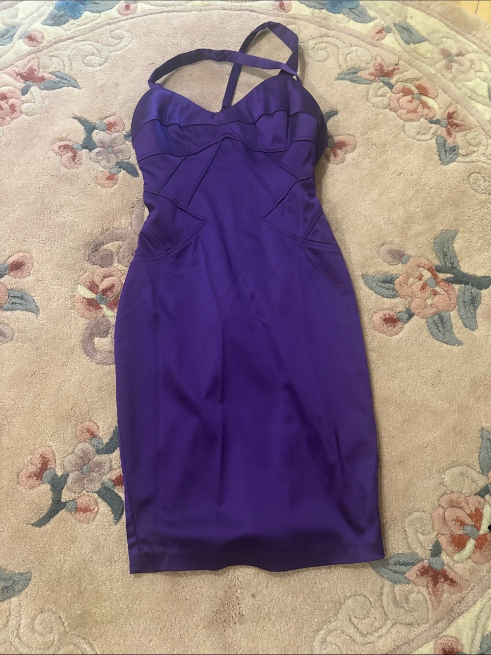bebe Purple Fitted Midi Dress with Sweetheart Bodice